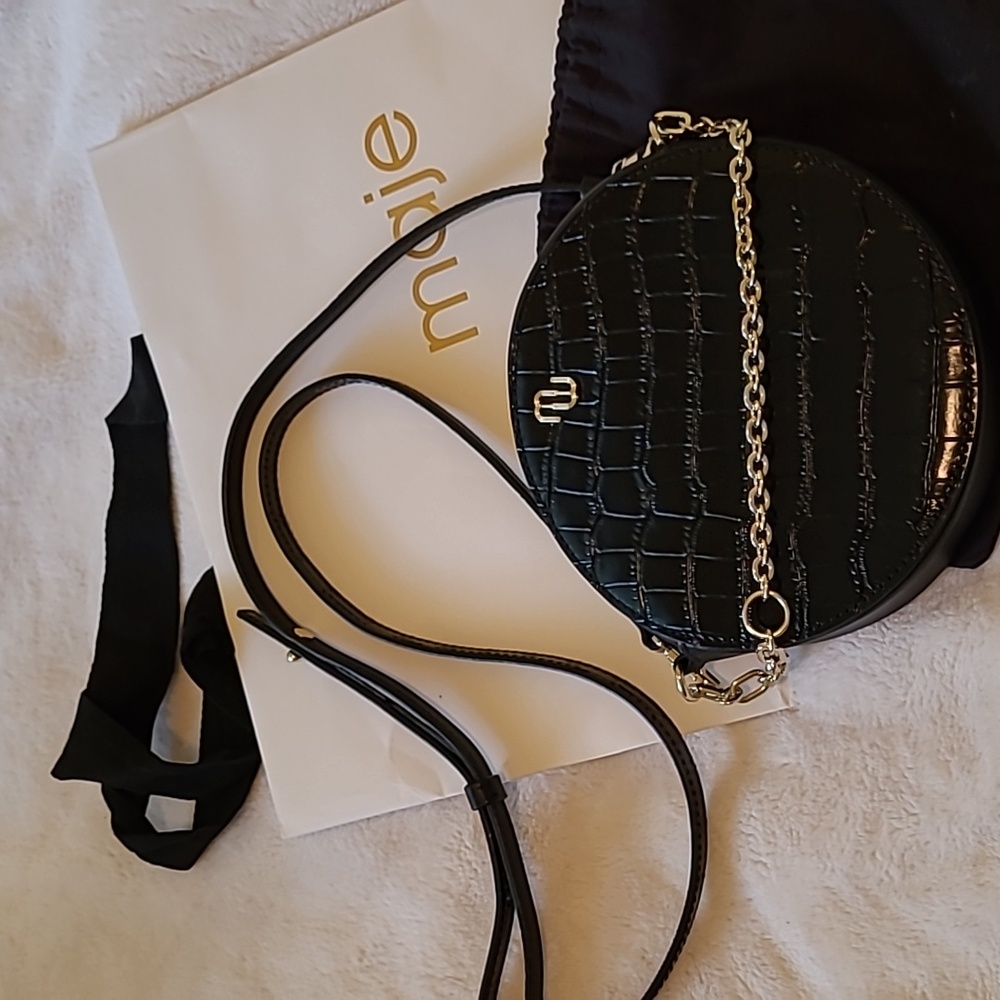 Maje crocodile embossed leather handbag black